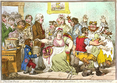 Cow Pox vaccine scare illustration from 1802